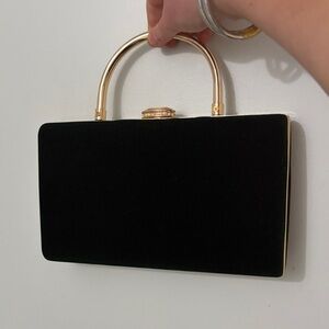House of Harlow 1960 Black Velvet Box Clutch with Gold Handle